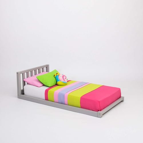 Sweet Home FROM WOOD Bodenbett, Montessori-Möbel, Etagenbett mit Kopfteil, Kinderbett Montessori Bodenbett Hausbett, Kleinkinderbett mit Lattenrost (Grau, 200x90cm)