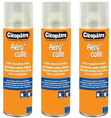 CLÉOPÂTRE Lot de 3 Aérocols Colle Repositionnable de 250 ml