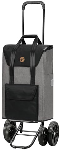 ANDERSEN Einkaufstrolley - Quattro Shopper Senta 2.0 grau | mit 4 Rädern, höhenverstellbar, schieb- und ziehbar, bis 50 kg - Tasche mit Kordelzug, Fronttasche, Reflektoren, 49 L