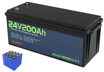 WILLQ Batería Litio LiFePO4 24V 200Ah baterías Recargables fosfato Hierro Litio 25.6 Volts con BMS Motores de Pesca con curricán vehículos recreativos solares y Marinos