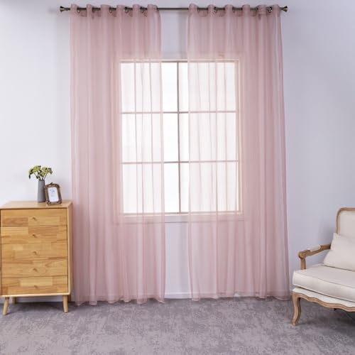 2er Set Transparent Vorhang Voile Ösenvorhang, Modern Vorhänge Wohnzimmer Gardinen, Einfarbige Vorhänge Fertiggardinen Gardinen Schals Dekoschal für Fenster Schlafzimmer Balkontür,140x120cm Altrosa