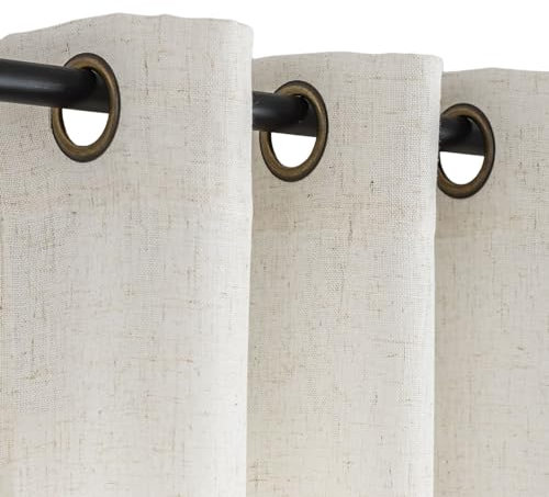 VOILYBIRD Vorhänge aus natürlichem Leinen, 228 cm lang, für Wohnzimmer, Boho, halbtransparente Vorhänge, 2 Paneele