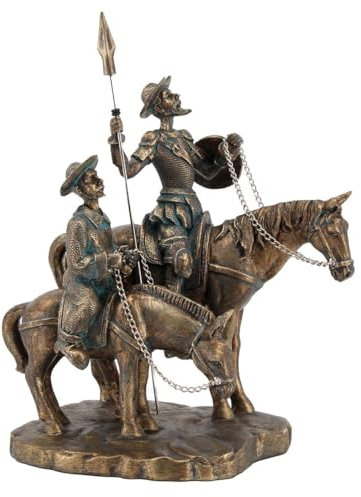 Générique Statue Décoration Littéraire Don Quichotte et Sancho Panza, de Couleur Bronze Doré, 23 x 15 x 20,5 cm