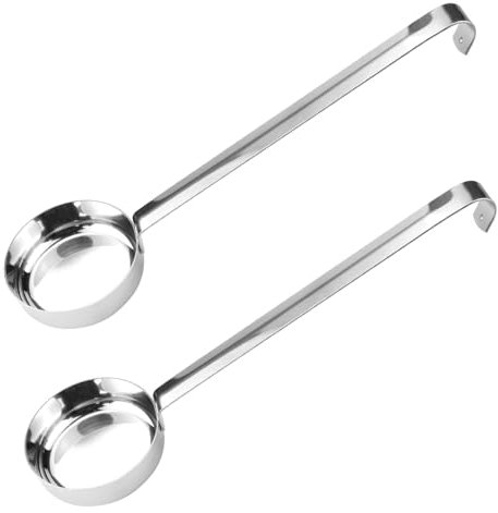 LNQ LUNIQI Lot de 2 cuillères à sauce à pizza en acier inoxydable avec poignée crochet - Louche à sauce pour cuisines privées, restaurants, boulangeries, cafés
