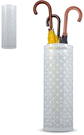 REKEELL Umbrella Stand Metal Umbrella Holder Free Standing Umbrella Stand Rack Decorative Umbrella Holder Bin Multipurpose Walking Sticks Holder(White)