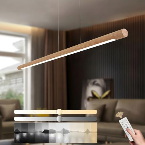 YYUTLUO Lámpara De Araña Cilíndrica De Madera, Luz Regulable Con Control Remoto, Cable Colgante Ajustable De 150cm, Diseño Minimalista Moderno Led, Sala De Estar, Comedor, Cocina (Color Madera 100cm)