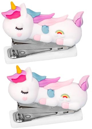 COOPHYA Grapadora Manual Portátil De Oficina Pequeña Diseño De Unicornio, 2 Unidades, Grapadora Bonita Para Escritorio y Estudiantes