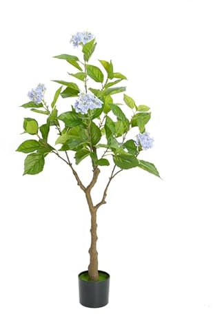 120cm/4FT Artificial Hydrangea Tree, Faux Silk Floral Plant In Cement Pot with Flowers, Artificial Plants Indoor Outdoor Fake Plants, Artificial Tree Decorative for Living Room Office Garden
