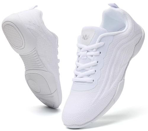 CERYTHRINA Damen Cheerleader Schuhe Flach – Leichte Atmungsaktive Tanzsneaker für Aerobic Gymnastik Training und Tanz rutschfeste Sohle Bequeme Passform Flexibel Langlebig White 38