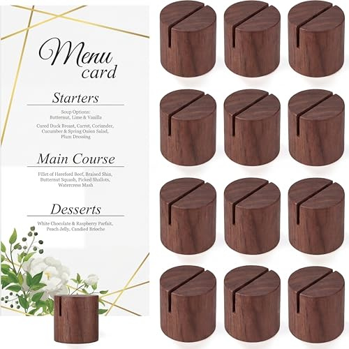 Kathfly 12 Pcs Wooden Table Number Holders Place Card Holders Bulk Cylinder Table Sign Number Stand Display Picture Memo Tag Photo Clips Decor for Wedding, Office, Bakery, Banquet (Wood Color)