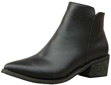 VBEDKDEB Botines de mujer Botas de tobillo para mujer, botines de tacón bajo grueso, botas cortas cómodas, punta redonda, botines de tobillo con cremallera lateral, Negro , 38.5 EU