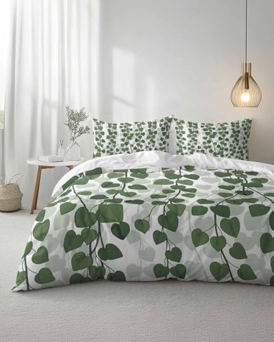 BketraquerC Duvet Cover Set Twin, Spring Plants Ivy 3 Piece Bedding Set Breathable Quilt Cover Set, Green Heartleaf Philodendron Soft Microfiber Bed Set with Pillow Shams