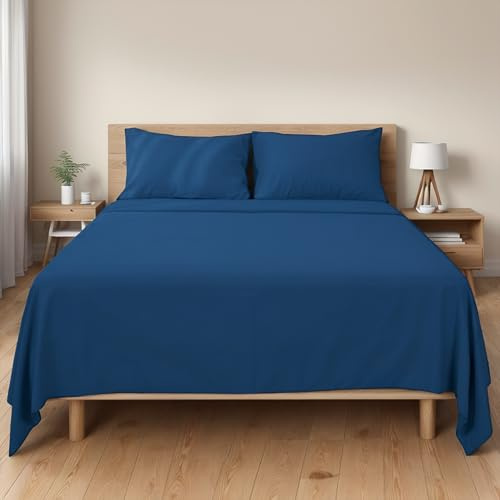 Etrexonline Underzy Parure de lit 4 pièces en microfibre douce et respirante avec 1 drap-housse, 1 drap plat et 2 taies d'oreiller Bleu marine