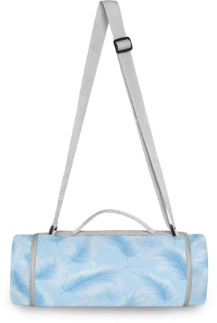 Yoogain Tappetino da picnic rotondo, adatto a 2 adulti, accessorio estivo, morbido tappetino da gioco portatile, per primavera estate e campeggio, 147,3 cm (piuma azzurra)
