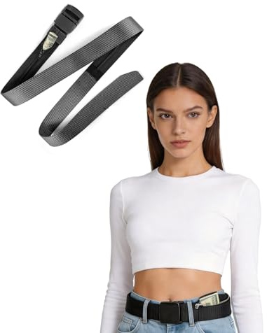 UEAVOID 1 Unidad Cinturón de Viaje Oculto Negro, Compartimento Secreto Antirrobo para Dinero, Protección discreta para pasaportes, efectivo y objetos de valor en viajes y aventuras al aire libre