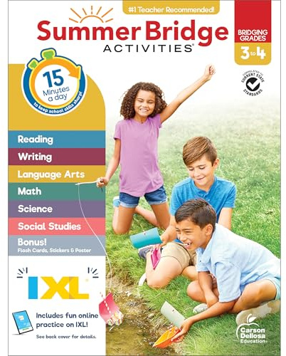 Summer Bridge Activities 3rd to 4th Grade Workbook, Activity Book With Math, Language Arts, Reading Comprehension, Science, Social Studies, Writing, Fitness, Flash Cards, Stickers and More