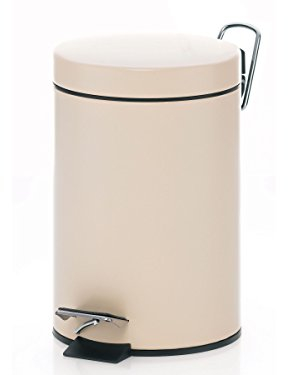 kela bidone cosmetico beige 3l, bidone a pedale in metallo per il bagno, bidone per i rifiuti del bagno con contenitore interno e maniglia per il trasporto, MONACO, bidone per i rifiuti beige opaco