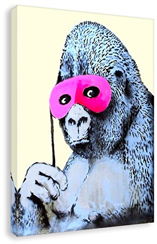 Banksy Graffiti - Gorilla - Bild fertig auf Keilrahmen! Pop Art Gemälde Kunstdruck Wandbild Dekoration Druck auf Leinwand (100x70cm)