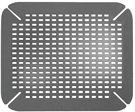 iDesign diskbänksmatta, stor diskbänksmatta gjord av hållbar plast, praktisk dräneringsmatta för diskho, rostfritt stål plast, grå, kol