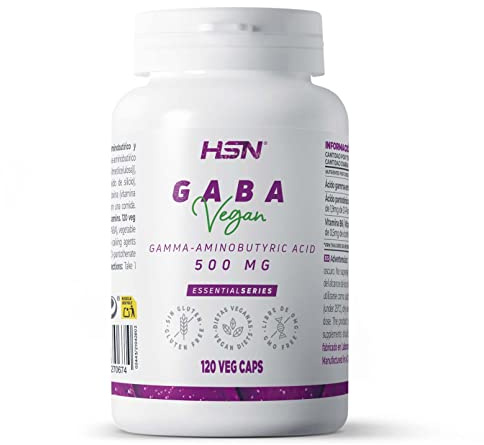 HSN GABA 500mg | 120 Cápsulas Vegetales | 100% Ácido Gamma Aminobutírico - con Ácido Pantoténico y Vitamina B6 | No-GMO, Vegano, Sin Gluten