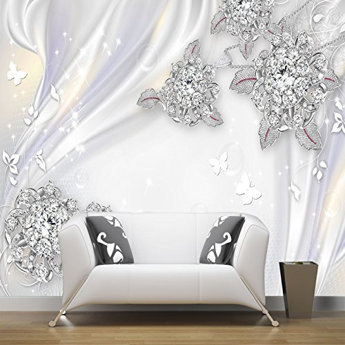 VLIES FOTOTAPETEN WANDTAPETEN DIAMANT PERLE BLUMEN ROMANTISCHE KN-1204 (S 200cm x 140cm 4-Bahne)
