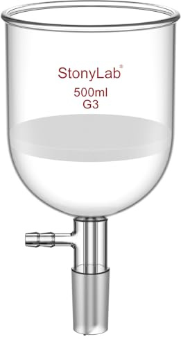 StonyLab Glas Buchner Trichter Filter, Borosilicatglas Vakuum Buchner Filtertrichter mit Feiner Fritte(G3), 94mm Scheibendurchmesser, 100mm Tiefe, mit 24/40 Standard Taper Innengelenk - 500ml