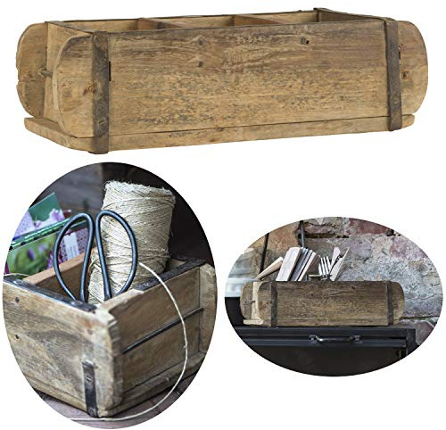 LS-LebenStil ECHT ALTE Holz Aufbewahrung-Box Ziegelform 3-Fach Braun 31x15x10cm Original Unika Holzbox Holzkiste Holzkasten Pflanzkübel Ordnungsbox Allzweckkiste Aufbewahrungskiste Metallbeschlägen