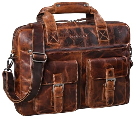 STILORD 'Frederico' Vintage Leder Aktentasche zum Umhängen für Herren Damen Laptoptasche 13,3 Zoll Umhängetasche Aufstecksystem Lehrertasche Echtleder, Farbe:milano - braun