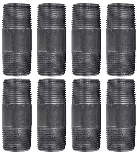 PIPE DECOR 3/4” x 2.5” Black Steel Plumbing Pipe, Pre Cut, Industrial Steel Grey Fits Standard 3/4 Inch Threaded Black Malleable Iron Fittings, Build Vintage DIY Furniture, 8 Pack