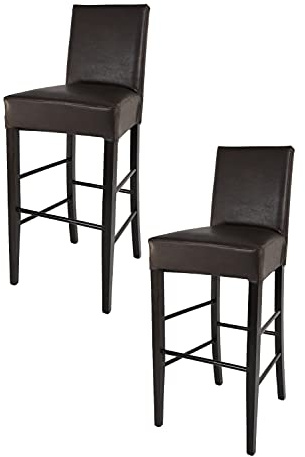 t m c s Tommychairs - 2er Set Moderne Barhocker Luisa, robuste Struktur aus lackiertem Buchenholz Farbe Wengeholz, gepolstert und mit Kunstleder in der Farbe Braun bezogen