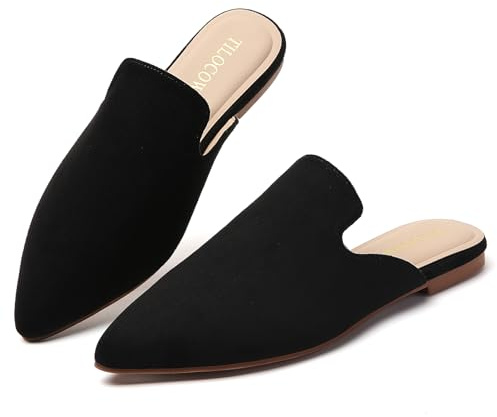 Tilocow - Mules da donna, comode, a punta, mocassini senza lacci, scarpe da lavoro casual, aperte dietro, con chiusura a scorrimento, B nero, 39.5 EU