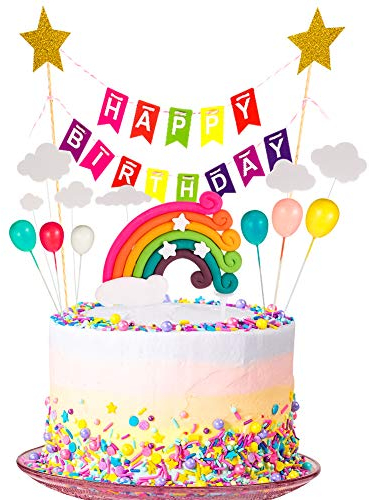 You&Lemon You&Lemon Geburtstagskuchenaufsatz, Kuchendeko, Tortendeko, Geburtstagsset inklusive Regenbogen, Luftballon, Happy Birthday, Wolke für Kindergeburtstag, Babyparty