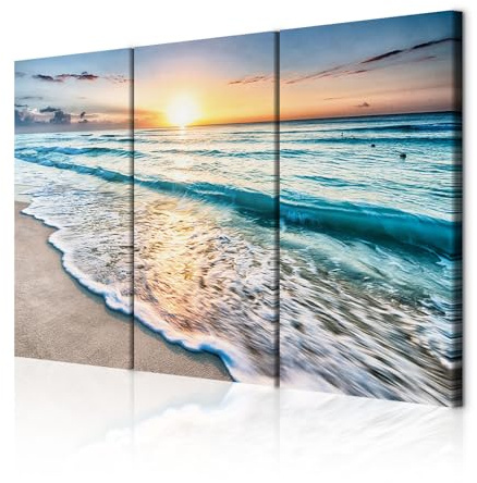 decomonkey Wandbilder Strand Meer 120x80 cm 3 Teilig Wandbild Groß Büro | Leinwandbild XXL, Deko, Wohnzimmer, Schlafzimmer, Wanddeko, Leinwand, Pictures For Wall, Poster, Painting, Landschaft