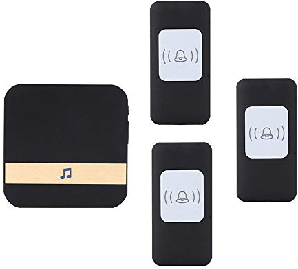 LWPCP Wireless Waterproof Doorbell, Universal Smart Door Chime 300M Operating Range Door Chime,3 Push Button+1 Receivers,52 Ringtones,4 Volume Levels,Black