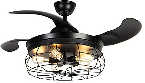Qazqa gaiola - Ventilateur de plafond - 5 lumière - Ø 106.7 cm - Noir - Rustique - éclairage intérieur - Salon I Chambre I Cuisine I Salle à manger