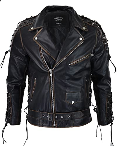 TruClothing.com Herren Lederjacke 100% Echtleder Brando Biker Design Rindsleder Live to Ride Stil