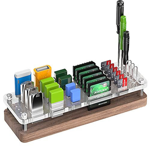 AODUKE 29 Slots Holz-Memory-Kartenkoffer für Micro TF-Karten und USB-Flash-Laufwerke/SD-Kartenhalter für den Schreibtisch, tragbarer Speicherkartenkoffer, Schraubendreher und Halter(02MY)