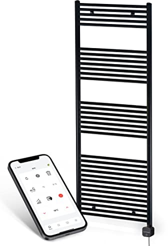 anapont elektrischer Badheizkörper - W-LAN WiFi steuerung per APP - Handtuchheizkörper - Badheizung elektrisch - Handtuchheizung - Made in Germany… - gerader Handtuchwärmer Schwarz 1775 × 600 mm