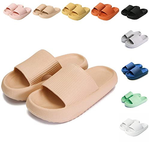 Sumvov Cozyslides Original Damen Schlappen 100% EVA Super Weich Rutschfest Badeschuhe Cozislides Original Hausschuhe Damen Herren,Beige,38/39 EU