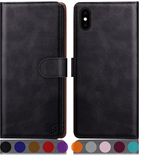 SUANPOT [RFID Schutz für iPhone XS Max 6,5-Zoll Hülle PU Leder Handyhülle Lederhülle Klapphülle Kartenfach Flip Cover für Apple XS Max Handy hülle Leather Wallet Phone Case Schwarz