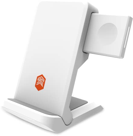 STM ChargeTree Go - Portable 3-in-1 Wireless Charging Station for iPhone/Samsung/Android (15W/7.5W), AirPods (5W), Apple Watch (3W) - Qi Certified Charging Stand - White (stm-931-322Z-01)