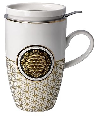 Goebel Teetasse mit Sieb Blume des Lebens weiß aus Fine Bone China, Farbe: mehrfarbig, Maße: 11,5x8x14 cm, 23-101-76-1