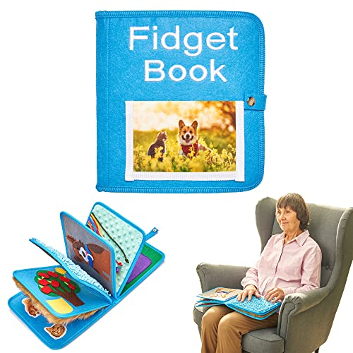 Livre Sensoriel | Couverture Sensorielle Démence | Activités Calmantes pour Personnes Agées | Produits pour Personnes Agées Démentes | Fidget Book | d'Alzheimer, Démence, Syndrome d'Asperger (Blue)