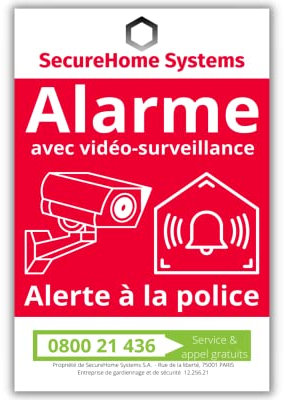 SecureHome Systems - Lot de 8 autocollants hyper-réalistes dissuasifs vol blanc - Alarme + Alerte à la police - Haute qualité, résistance pluie et UV - 8,5x5,5cm