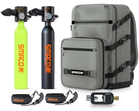 SMACO Mini Tauchflasche 0,5L Sauerstoffflasche Tauchen Mini (2 Stück) Taucherflasche für Unterwasseratmung kleine Tauchen Sauerstofftank Taucher Set Tauchausrüstung für Familie und Kumpels S300Plus