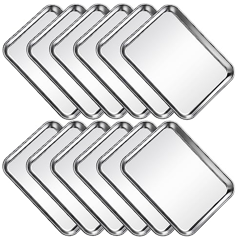 12Pcs Stainless Steel Baking Sheet Pan Set, Cookie Sheet Metal Baking Pan Oven Tray, Cooking Baking Sheet for Toaster Oven, Easy Clean, Dishwasher Safe, 9 x 7 x 1 Inch