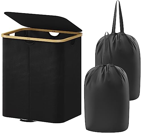 Lifewit 120L Pfandflaschen Sammelbehälter 2 fächer mit Deckel, Groß Pfandflaschen Behälter 2 Tragetasche für ErhaltenFlaschensammler eignet Sich für Küche, Küche Abstellraum Flaschentasche, Schwarz