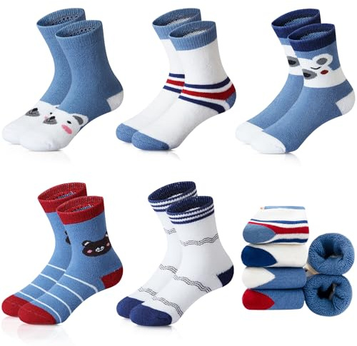 Domee Jungen Socken Frottee Thermosocken Wintersocken Warm Dicke 5er-Pack Kleine Bären 24-25 (Hersteller M)