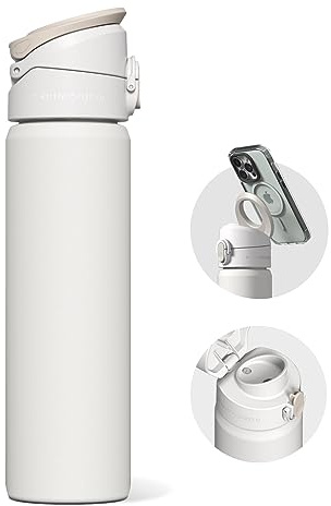 RhinoShield AquaStand Trinkflasche für MagSafe 700ml - Weiß | Edelstahl, Sportflasche ohne Strohhalm, MagSafe-kompatibler Griff mit verstellbarem Winkel, auslaufsicher