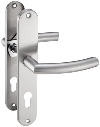 Stahlia Langschild Drückergarnitur Edelstahl gebürstet LIA | PZ - Profizylinder | Türbeschlag für Innentüren, Zimmertüren, Eingangstüren für Türstärke 20 – 47 mm | Befestigungsmaterial